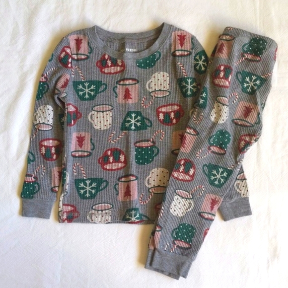 joe fresh hot cocoa thermal waffle knit pajamas matching set 2-3 yrs toddler - Picture 1 of 8